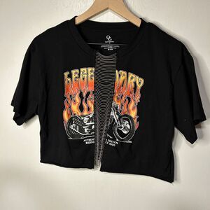 Vintage Style Motorcycle Crop Top 'Legendary' Graphic Flames Biker T-Shirt